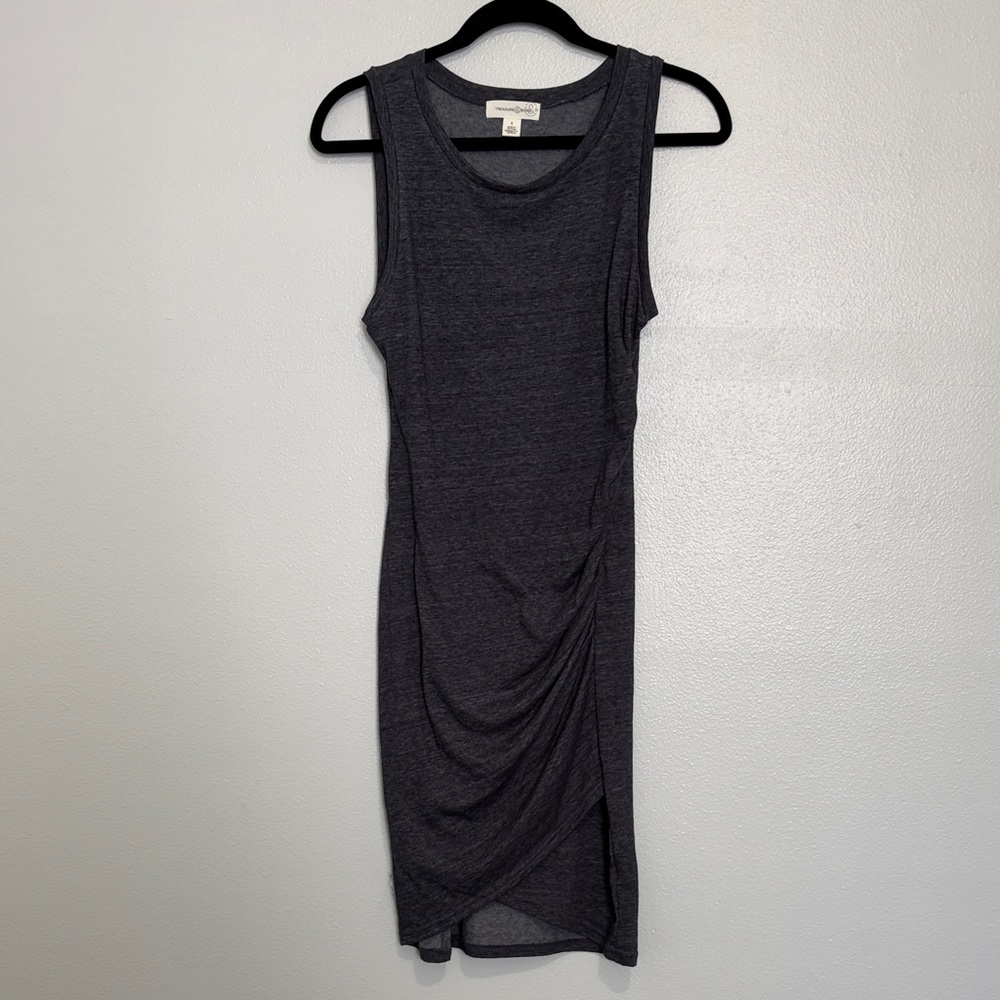 Treasure & Bond navy Ruched Midi Dress – Size Small – Side Draped Bodycon Dress
